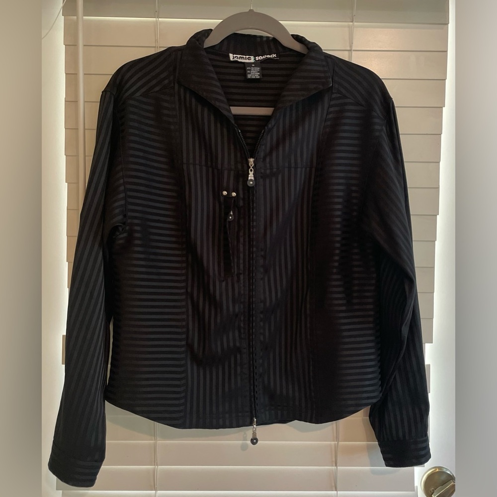 Jamie Sadock Women’s Black Mixed Direction Striped Golf Athletic Full Zip Jacket